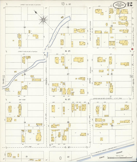 Sanborn Fire Insurance Map from Hoquiam, Grays Harbor County, Washington (1907), Sheet #0012 - Historic Sanborn Fire Insurance Map Print, vintage old map wall art, antique decor, genealogy gift, Washington Washington map