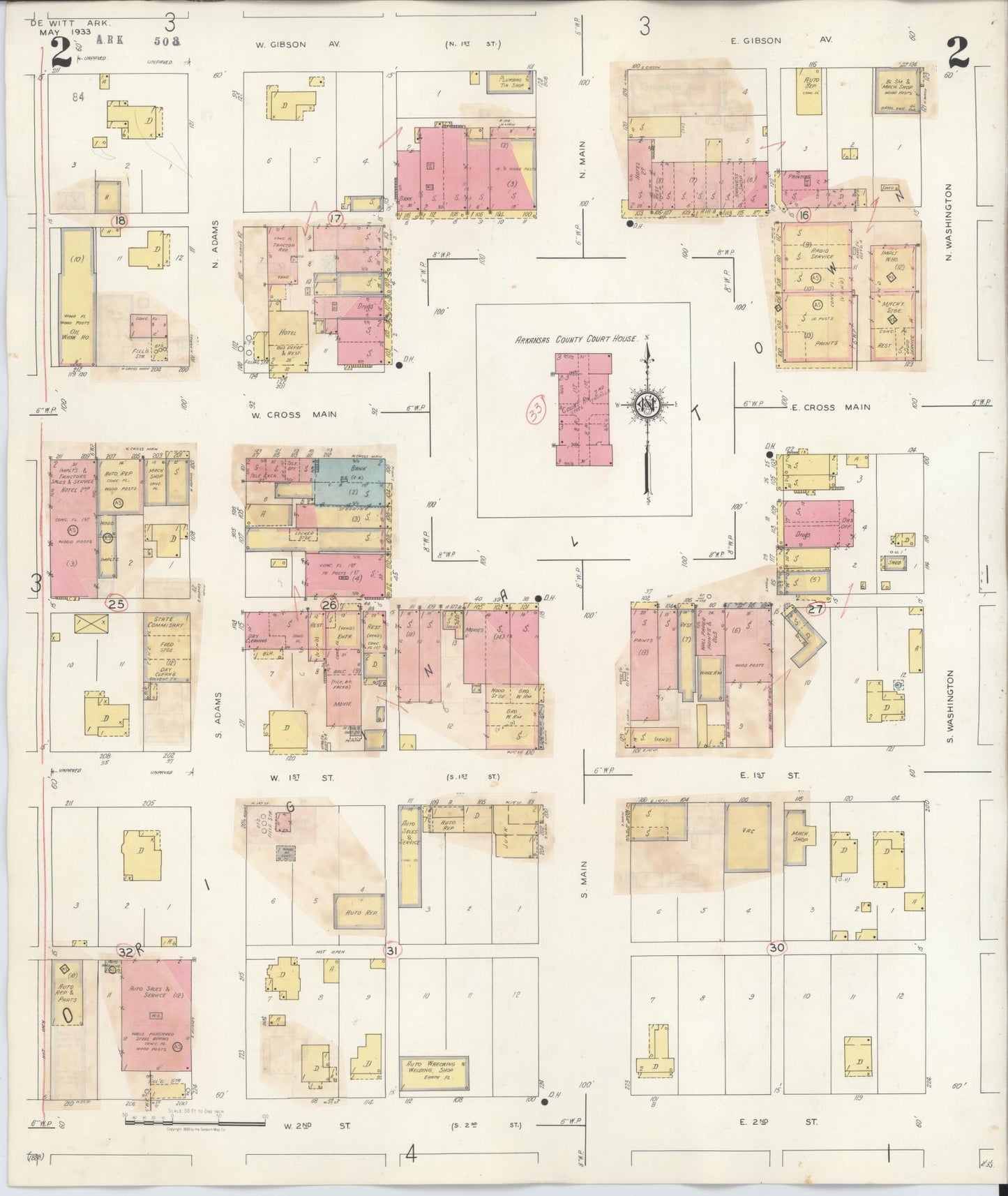 Sanborn Fire Insurance Map from De Witt, Arkansas County, Arkansas (1943), Sheet #0002 - Complete Map Set gallery image, historic Sanborn map, vintage wall art, De Witt Arkansas