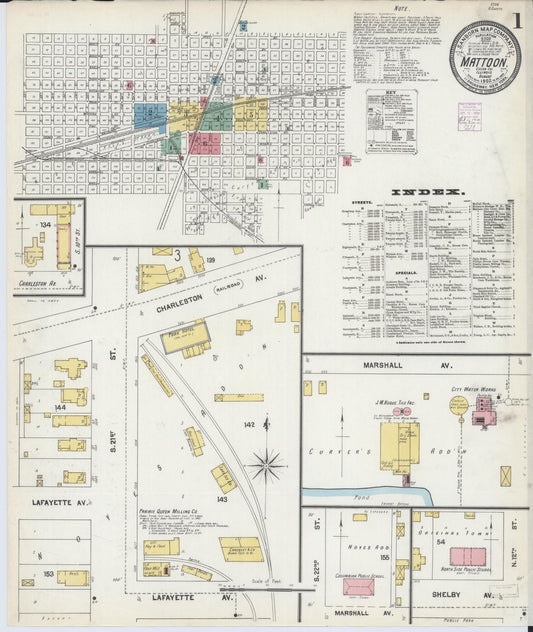 Sanborn Fire Insurance Map from Mattoon, Coles County, Illinois (1902), Sheet #0001 - Complete Map Set gallery image, historic Sanborn map, vintage wall art, Illinois Illinois
