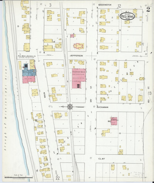 Sanborn Fire Insurance Map from Red Wing, Goodhue County, Minnesota (1917), Sheet #0002 - Historic Sanborn Fire Insurance Map Print, vintage old map wall art, antique decor, genealogy gift, Minnesota Minnesota map