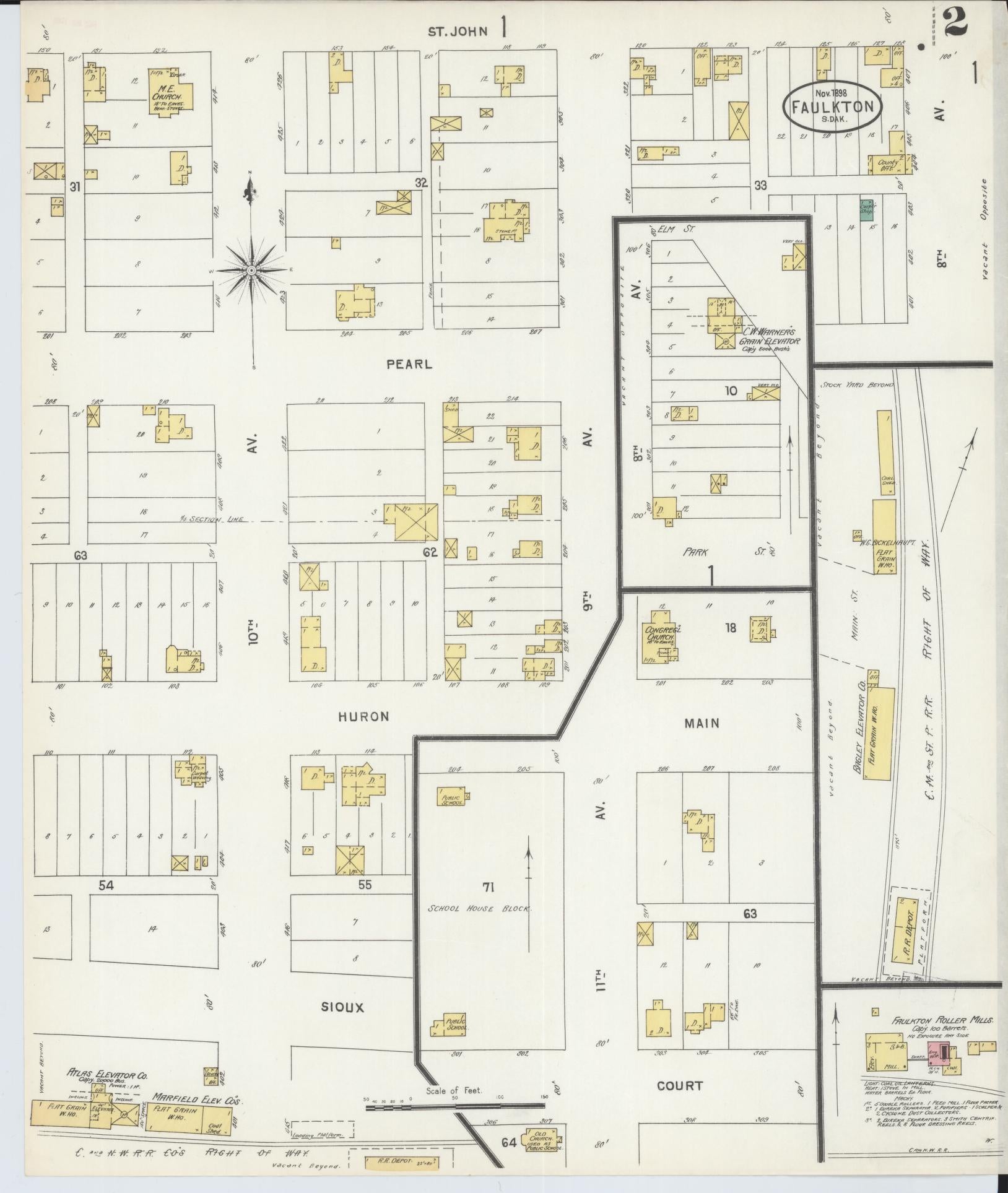 Sanborn Fire Insurance Map from Faulkton, Faulk County, South Dakota (1898), Sheet #0002 - Complete Map Set gallery image, historic Sanborn map, vintage wall art, South Dakota South Dakota