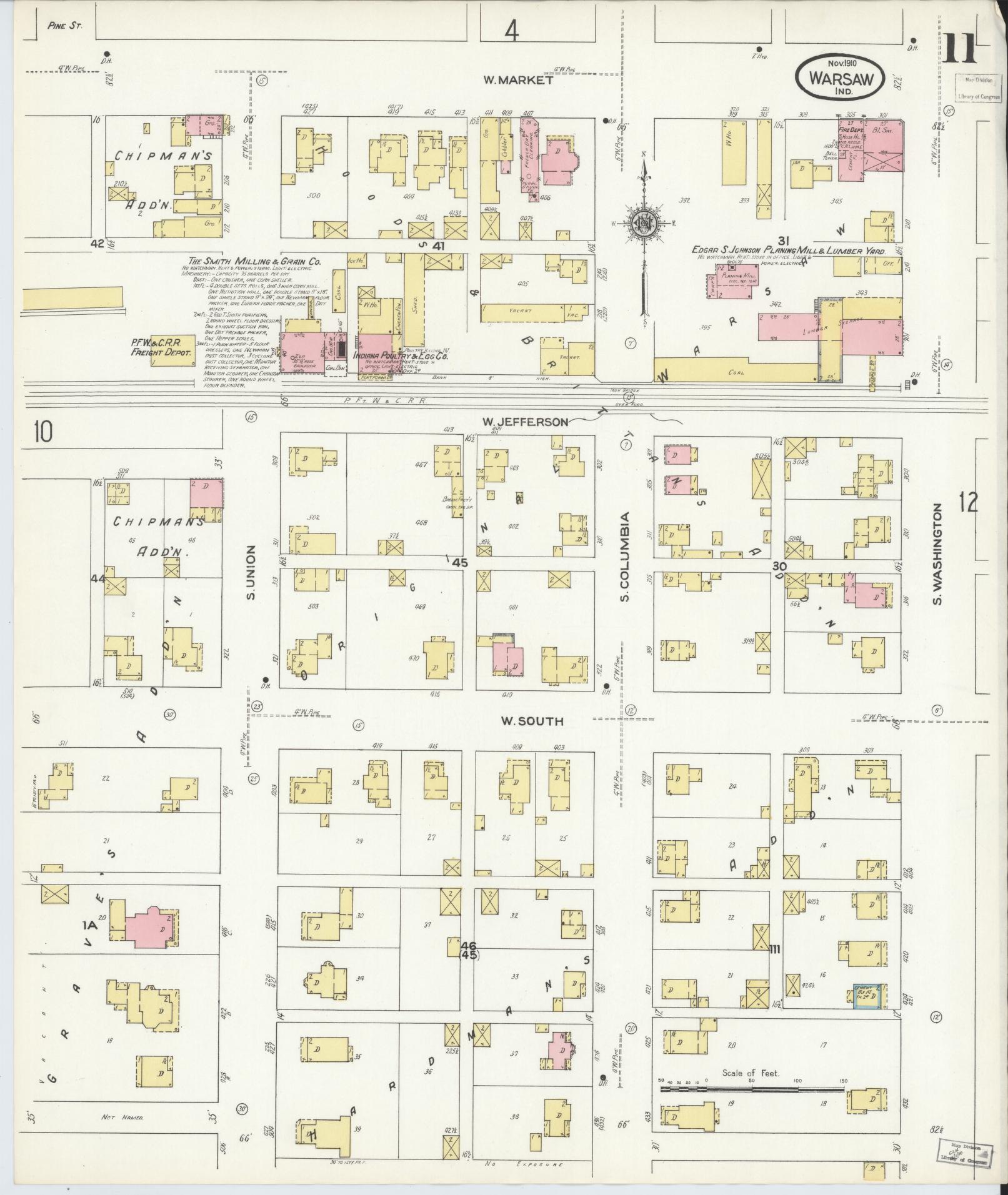 Sanborn Fire Insurance Map from Warsaw, Kosciusko County, Indiana (1910), Sheet #0011 - Complete Map Set gallery image, historic Sanborn map, vintage wall art, Indiana Indiana