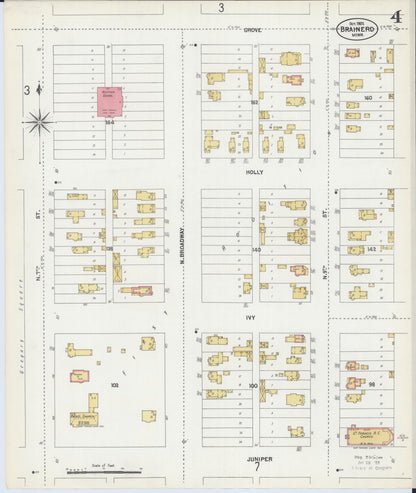 Sanborn Fire Insurance Map from Brainerd, Crow Wing County, Minnesota (1902), Sheet #0004 - Historic Sanborn Fire Insurance Map Print, vintage old map wall art, antique decor, genealogy gift, Minnesota Minnesota map