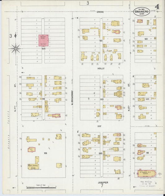 Sanborn Fire Insurance Map from Brainerd, Crow Wing County, Minnesota (1902), Sheet #0004 - Historic Sanborn Fire Insurance Map Print, vintage old map wall art, antique decor, genealogy gift, Minnesota Minnesota map