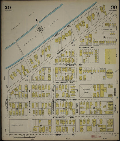 Sanborn Fire Insurance Map from New Jersey Coast, New Jersey Coast, New Jersey (1890), Sheet #0030 - Historic Sanborn Fire Insurance Map Print, vintage old map wall art, antique decor, genealogy gift, New Jersey Coast New Jersey map