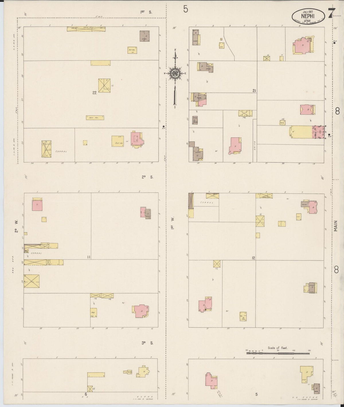 Sanborn Fire Insurance Map from Nephi, Juab County, Utah (1917), Sheet #0007 - Complete Map Set gallery image, historic Sanborn map, vintage wall art, Utah Utah