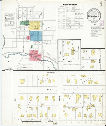 Sanborn Fire Insurance Map from West Union, Fayette County, Iowa (1902), Sheet #0001 - Historic Sanborn Fire Insurance Map Print, vintage old map wall art