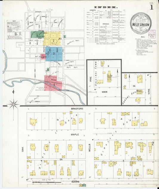 Sanborn Fire Insurance Map from West Union, Fayette County, Iowa (1902), Sheet #0001 - Historic Sanborn Fire Insurance Map Print, vintage old map wall art