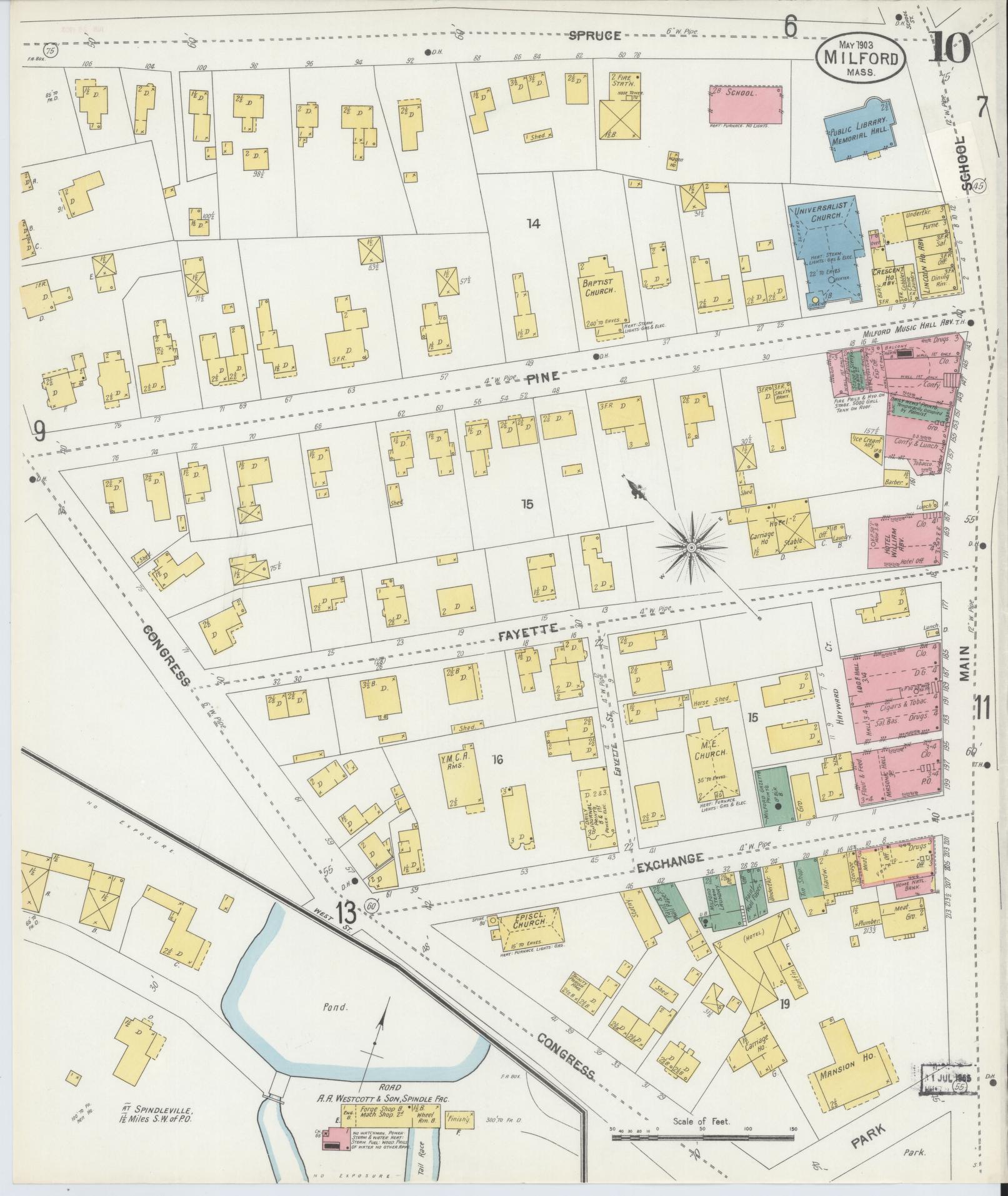 Sanborn Fire Insurance Map from Milford, Worcester County, Massachusetts (1903), Sheet #0010 - Historic Sanborn Fire Insurance Map Print, vintage old map wall art, antique decor, genealogy gift, Massachusetts Massachusetts map