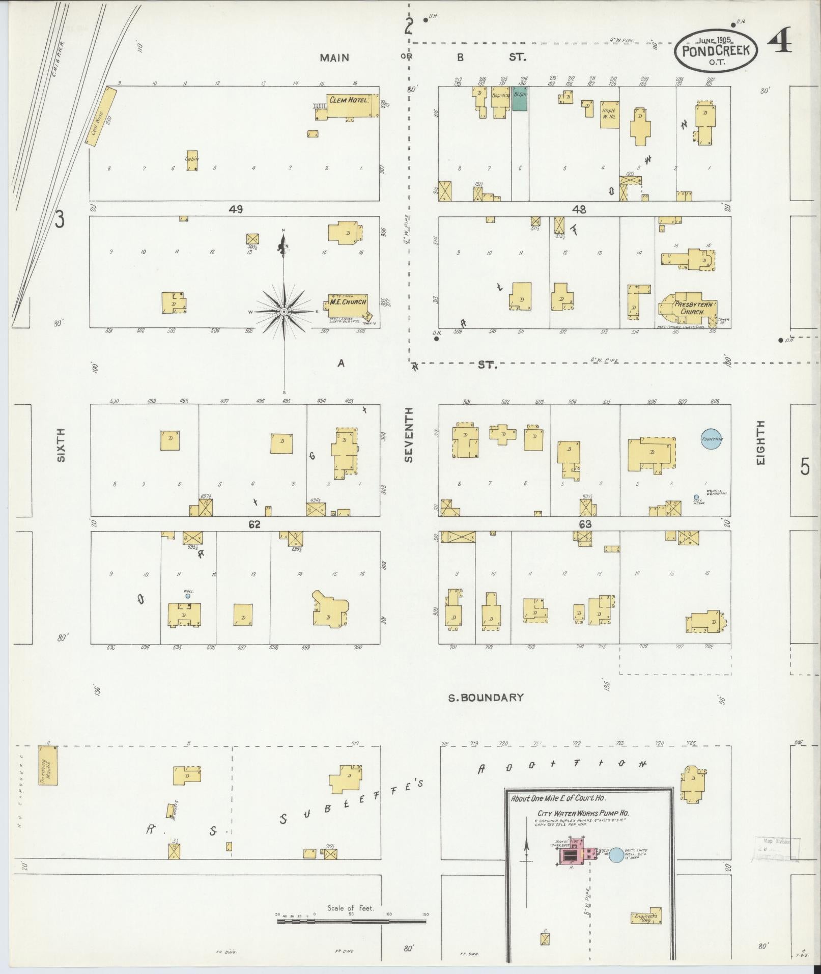 Sanborn Fire Insurance Map from Pond Creek, Grant County, Oklahoma (1905), Sheet #0004 - Complete Map Set gallery image, historic Sanborn map, vintage wall art, Oklahoma Oklahoma