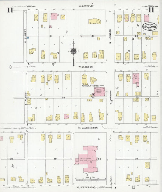 Sanborn Fire Insurance Map from Macomb, Mcdonough County, Illinois (1924), Sheet #0011 - Historic Sanborn Fire Insurance Map Print, vintage old map wall art, antique decor, genealogy gift, Illinois Illinois map