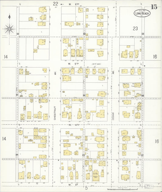Sanborn Fire Insurance Map from Long Beach, Los Angeles County, California (1905), Sheet #0015 - Historic Sanborn Fire Insurance Map Print, vintage old map wall art, antique decor, genealogy gift, California California map
