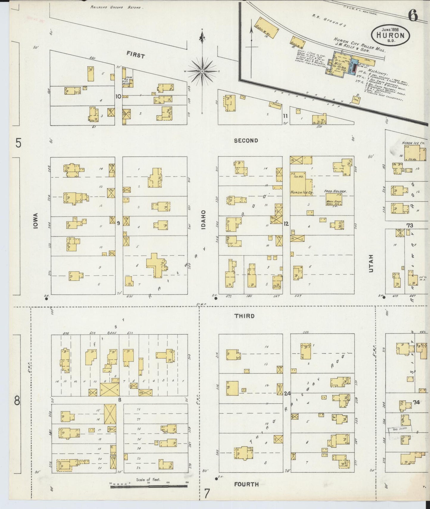 Sanborn Fire Insurance Map from Huron, Beadle County, South Dakota (1898), Sheet #0006 - Historic Sanborn Fire Insurance Map Print, vintage old map wall art, antique decor, genealogy gift, South Dakota South Dakota map