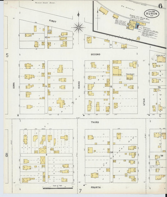 Sanborn Fire Insurance Map from Huron, Beadle County, South Dakota (1898), Sheet #0006 - Historic Sanborn Fire Insurance Map Print, vintage old map wall art, antique decor, genealogy gift, South Dakota South Dakota map