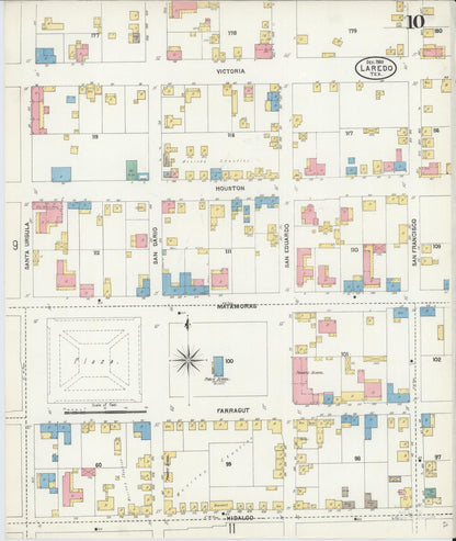 Sanborn Fire Insurance Map from Laredo, Webb County, Texas (1905), Sheet #0010 - Historic Sanborn Fire Insurance Map Print, vintage old map wall art, antique decor, genealogy gift, Texas Texas map