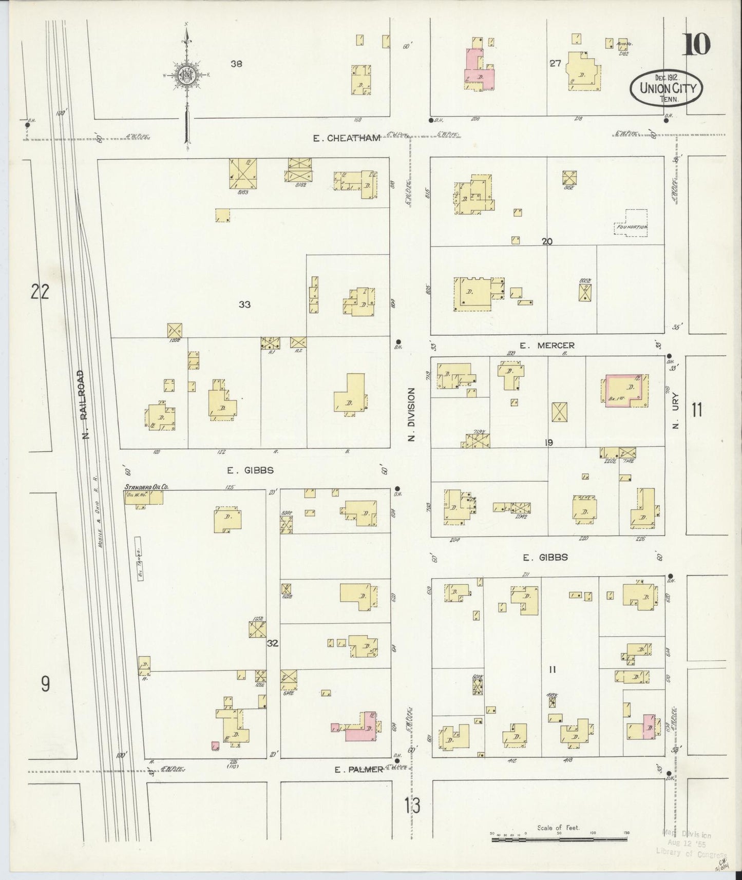 Sanborn Fire Insurance Map from Union City, Obion County, Tennessee (1912), Sheet #0010 - Complete Map Set gallery image, historic Sanborn map, vintage wall art, Tennessee Tennessee