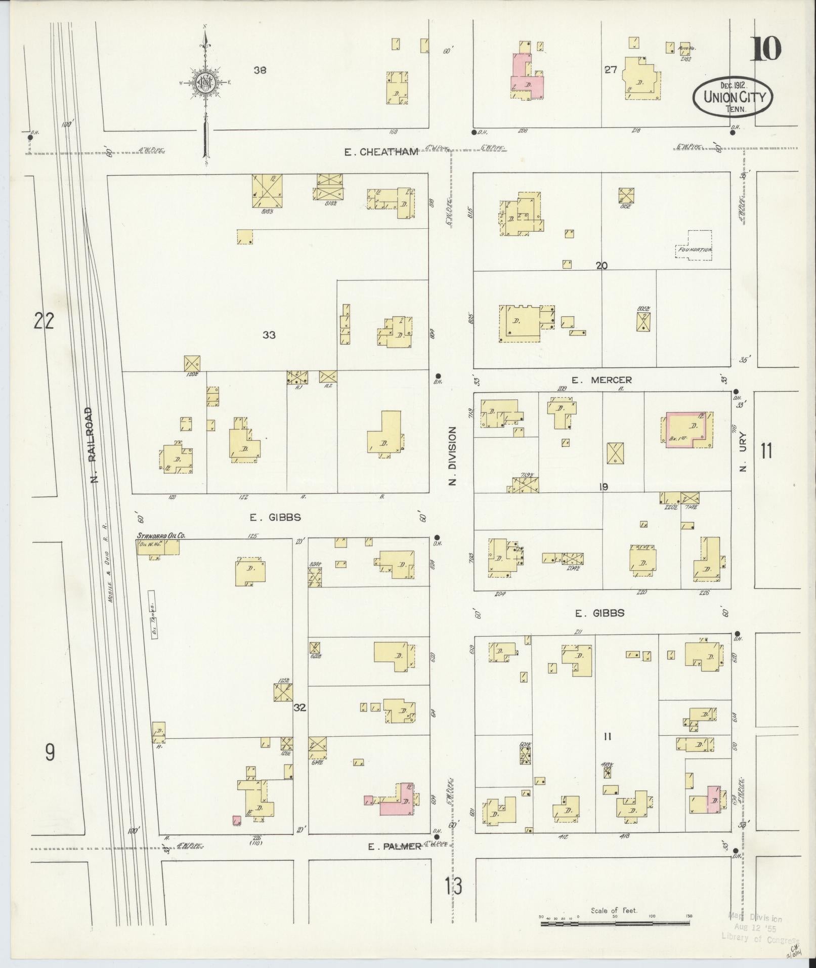 Sanborn Fire Insurance Map from Union City, Obion County, Tennessee (1912), Sheet #0010 - Complete Map Set gallery image, historic Sanborn map, vintage wall art, Tennessee Tennessee