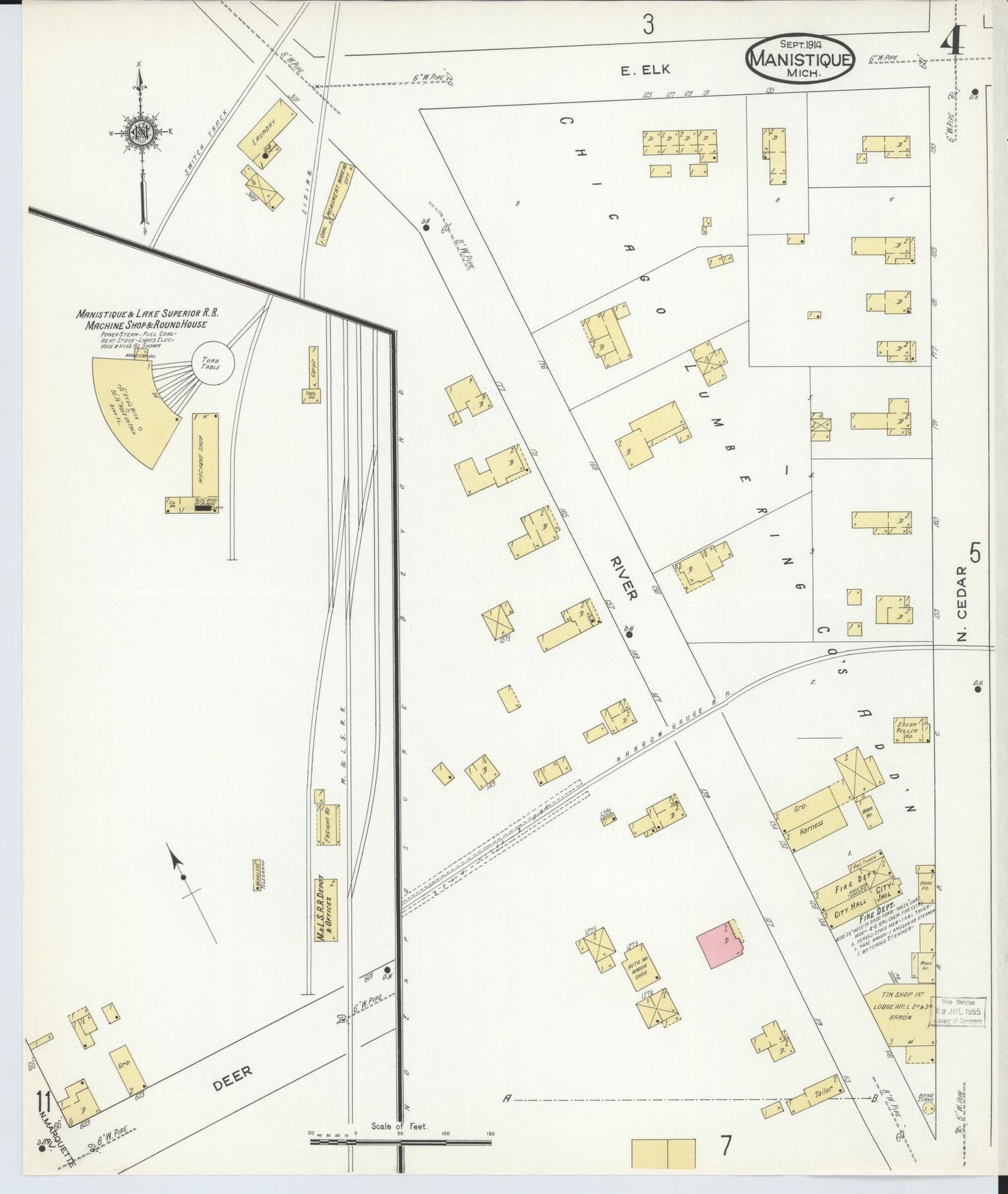 Sanborn Fire Insurance Map from Manistique, Schoolcraft County, Michigan (1914), Sheet #0004 - Complete Map Set gallery image, historic Sanborn map, vintage wall art, Michigan Michigan