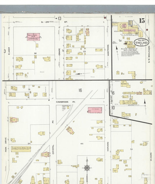 Sanborn Fire Insurance Map from Vineland, Cumberland County, New Jersey (1912), Sheet #0015 - Historic Sanborn Fire Insurance Map Print, vintage old map wall art, antique decor, genealogy gift, New Jersey New Jersey map