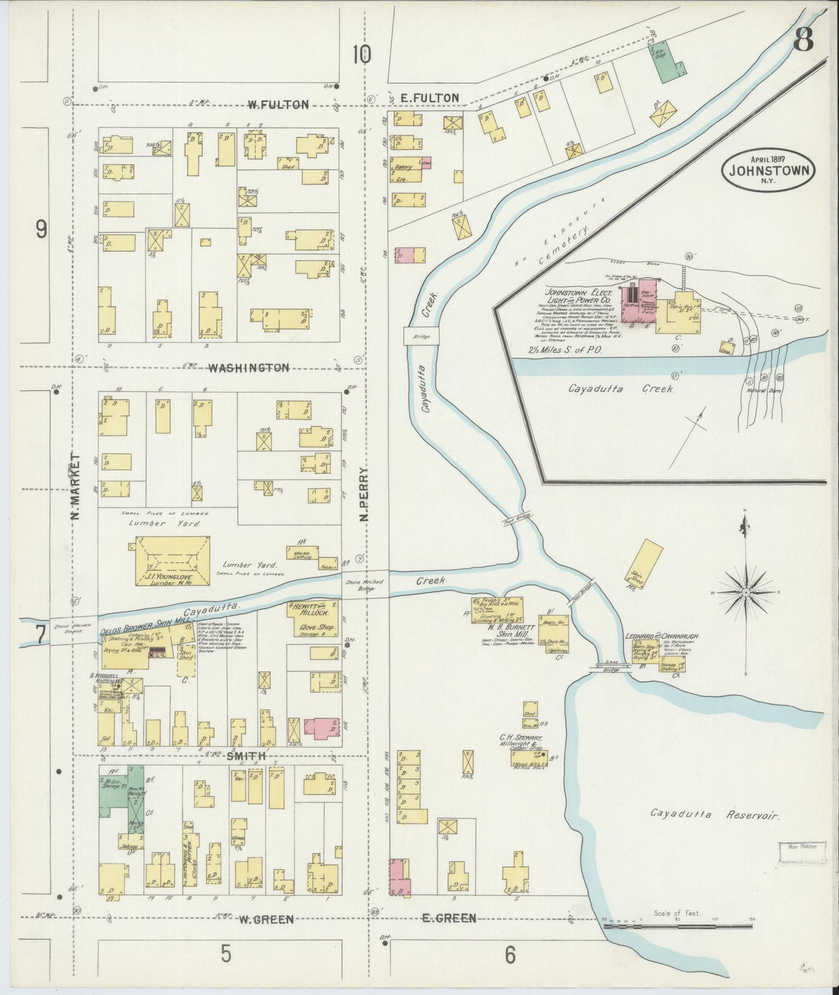 Sanborn Fire Insurance Map from Johnstown, Fulton County, New York (1897), Sheet #0008 - Complete Map Set gallery image, historic Sanborn map, vintage wall art, New York New York