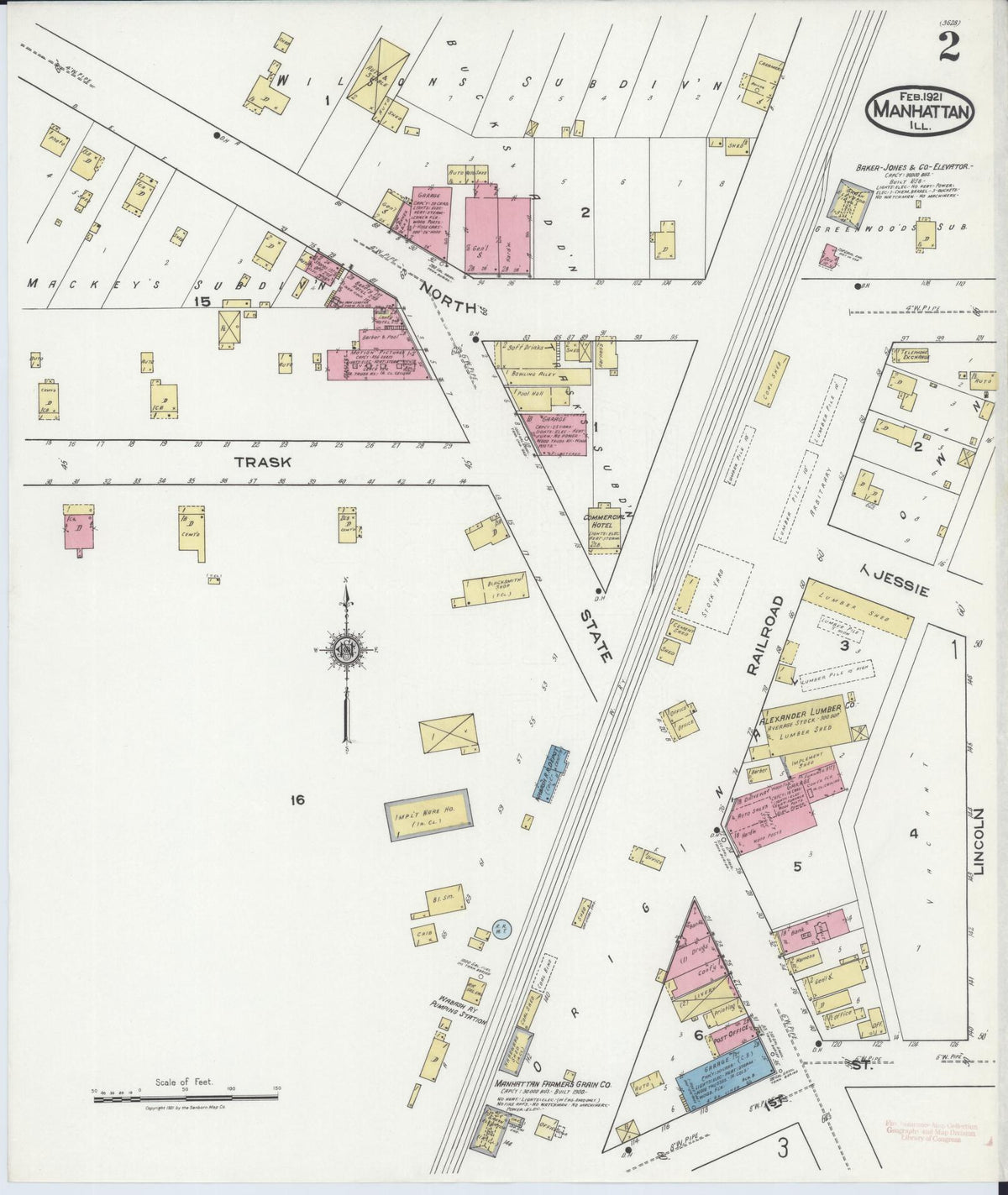 Sanborn Fire Insurance Map from Manhattan, Will County, Illinois (1921), Sheet #0002 - Historic Sanborn Fire Insurance Map Print, vintage old map wall art, antique decor, genealogy gift, Illinois Illinois map