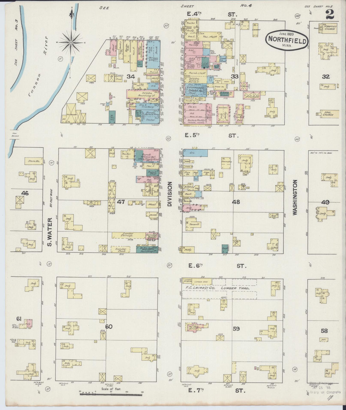 Sanborn Fire Insurance Map from Northfield, Rice County, Minnesota (1889), Sheet #0002 - Complete Map Set gallery image, historic Sanborn map, vintage wall art, Minnesota Minnesota