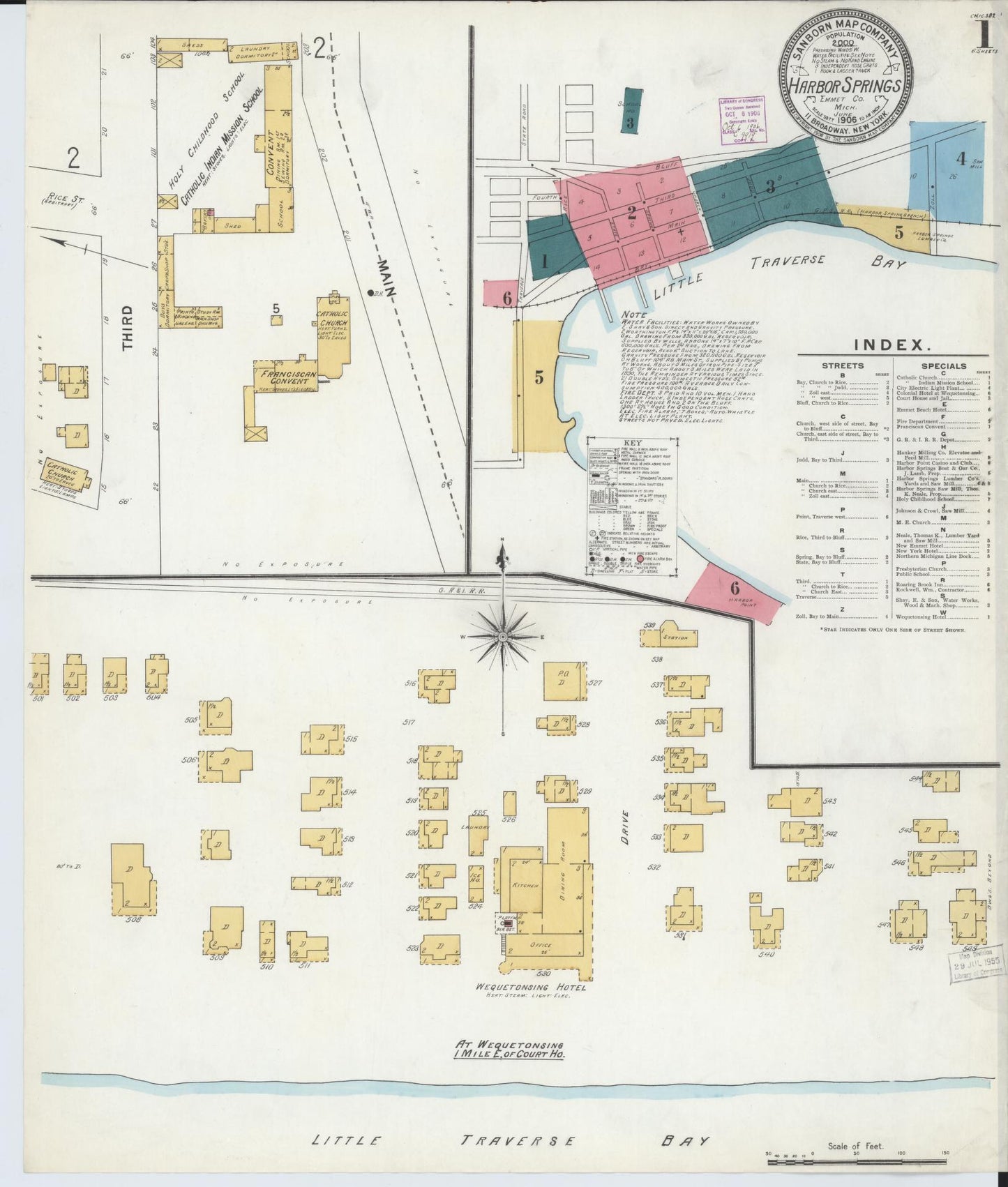Sanborn Fire Insurance Map from Harbor Springs, Emmet County, Michigan (1906), Sheet #0001 - Historic Sanborn Fire Insurance Map Print, vintage old map wall art, antique decor, genealogy gift, Michigan Michigan map