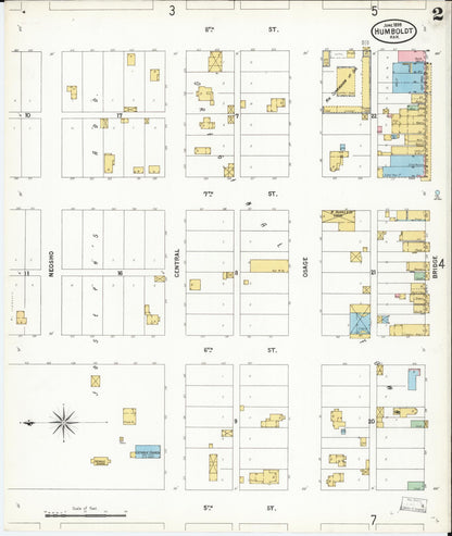Sanborn Fire Insurance Map from Humboldt, Allen County, Kansas (1899), Sheet #0002 - Complete Map Set gallery image, historic Sanborn map, vintage wall art, Kansas Kansas