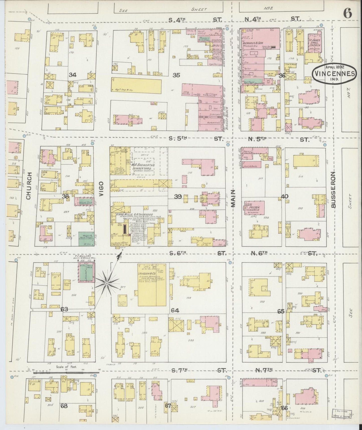 Sanborn Fire Insurance Map from Vincennes, Knox County, Indiana (1892), Sheet #0006 - Complete Map Set gallery image, historic Sanborn map, vintage wall art, Indiana Indiana