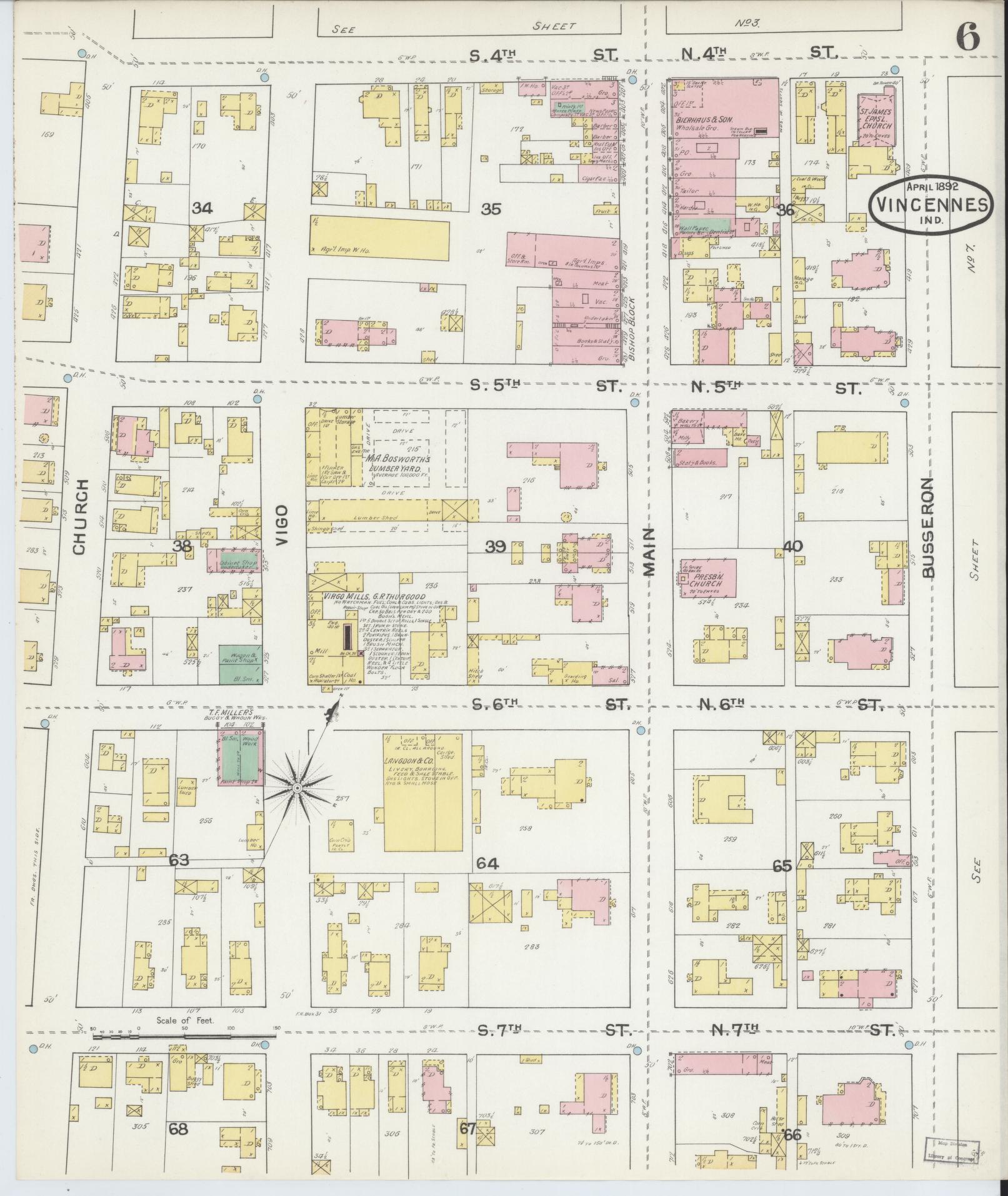 Sanborn Fire Insurance Map from Vincennes, Knox County, Indiana (1892), Sheet #0006 - Complete Map Set gallery image, historic Sanborn map, vintage wall art, Indiana Indiana