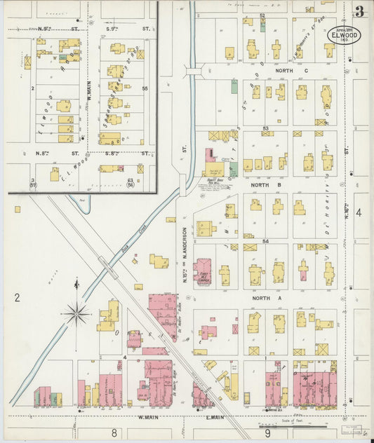 Sanborn Fire Insurance Map from Elwood, Madison County, Indiana (1899), Sheet #0003 - Historic Sanborn Fire Insurance Map Print, vintage old map wall art, antique decor, genealogy gift, Indiana Indiana map