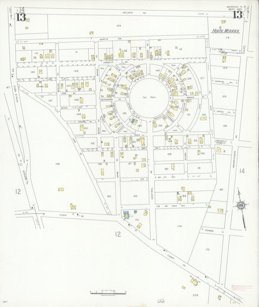 Sanborn Fire Insurance Map from Merrick, Nassau County, New York (1935), Sheet #0013 - Historic Sanborn Fire Insurance Map Print, vintage old map wall art, antique decor, genealogy gift, New York New York map