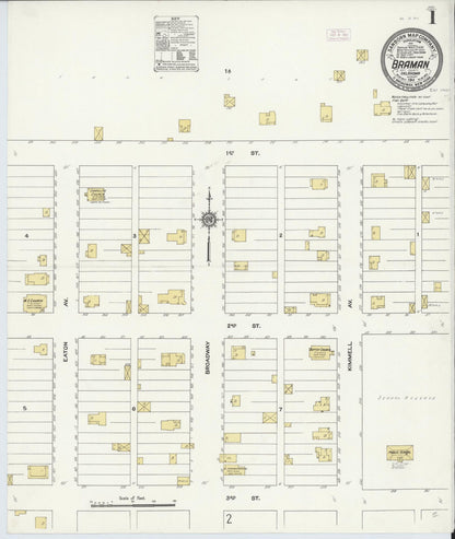 Sanborn Fire Insurance Map from Braman, Kay County, Oklahoma (1911), Sheet #0001 - Complete Map Set gallery image, historic Sanborn map, vintage wall art, Oklahoma Oklahoma