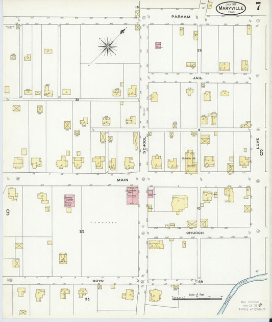 Sanborn Fire Insurance Map from Maryville, Blount County, Tennessee (1909), Sheet #0007 - Historic Sanborn Fire Insurance Map Print, vintage old map wall art, antique decor, genealogy gift, Tennessee Tennessee map