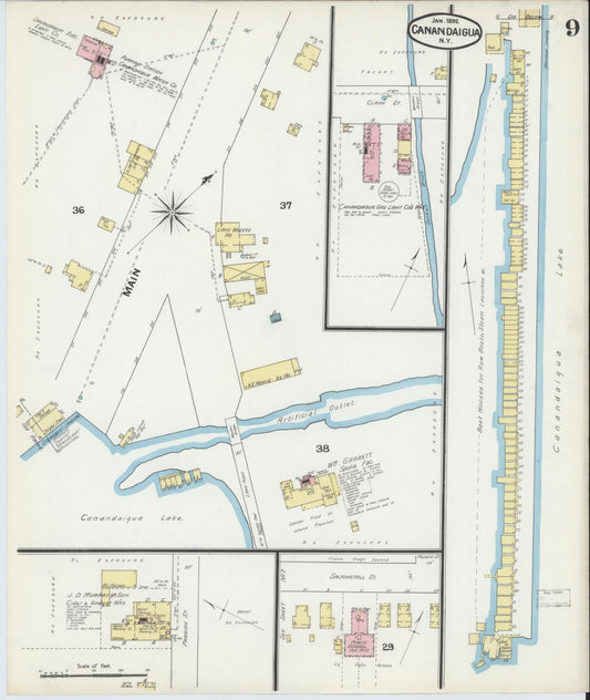 Sanborn Fire Insurance Map from Canandaigua, Ontario County, New York (1892), Sheet #0009 - Historic Sanborn Fire Insurance Map Print, vintage old map wall art, antique decor, genealogy gift, New York New York map