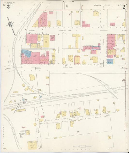 Sanborn Fire Insurance Map from Richlands, Tazewell County, Virginia (1936), Sheet #0002 - Historic Sanborn Fire Insurance Map Print, vintage old map wall art, antique decor, genealogy gift, Virginia Virginia map