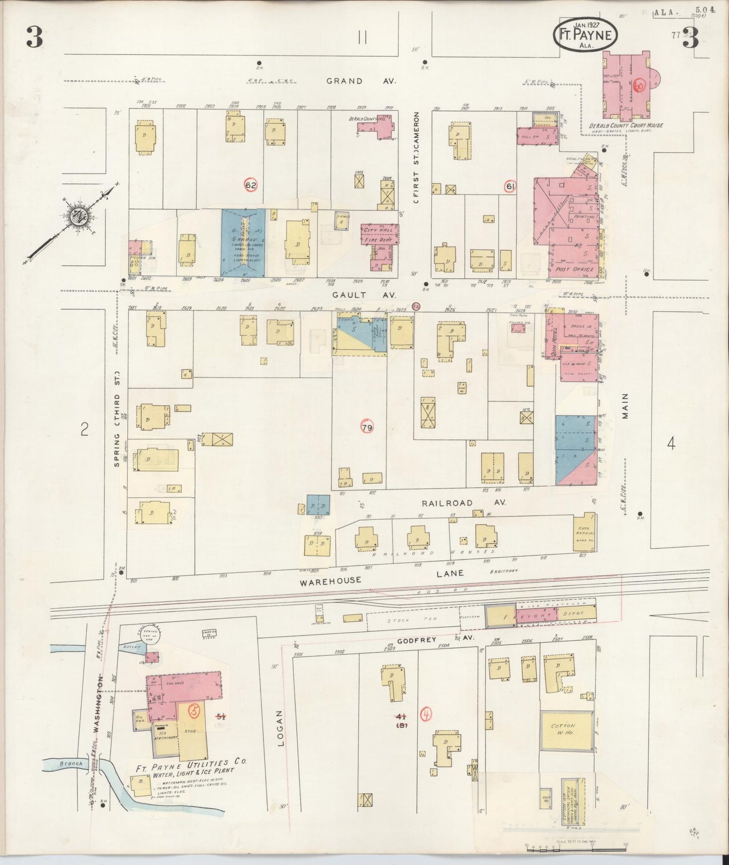Sanborn Fire Insurance Map from Fort Payne, Dekalb County, Alabama (1935), Sheet #0003 - Complete Map Set gallery image, historic Sanborn map, vintage wall art, Alabama Alabama