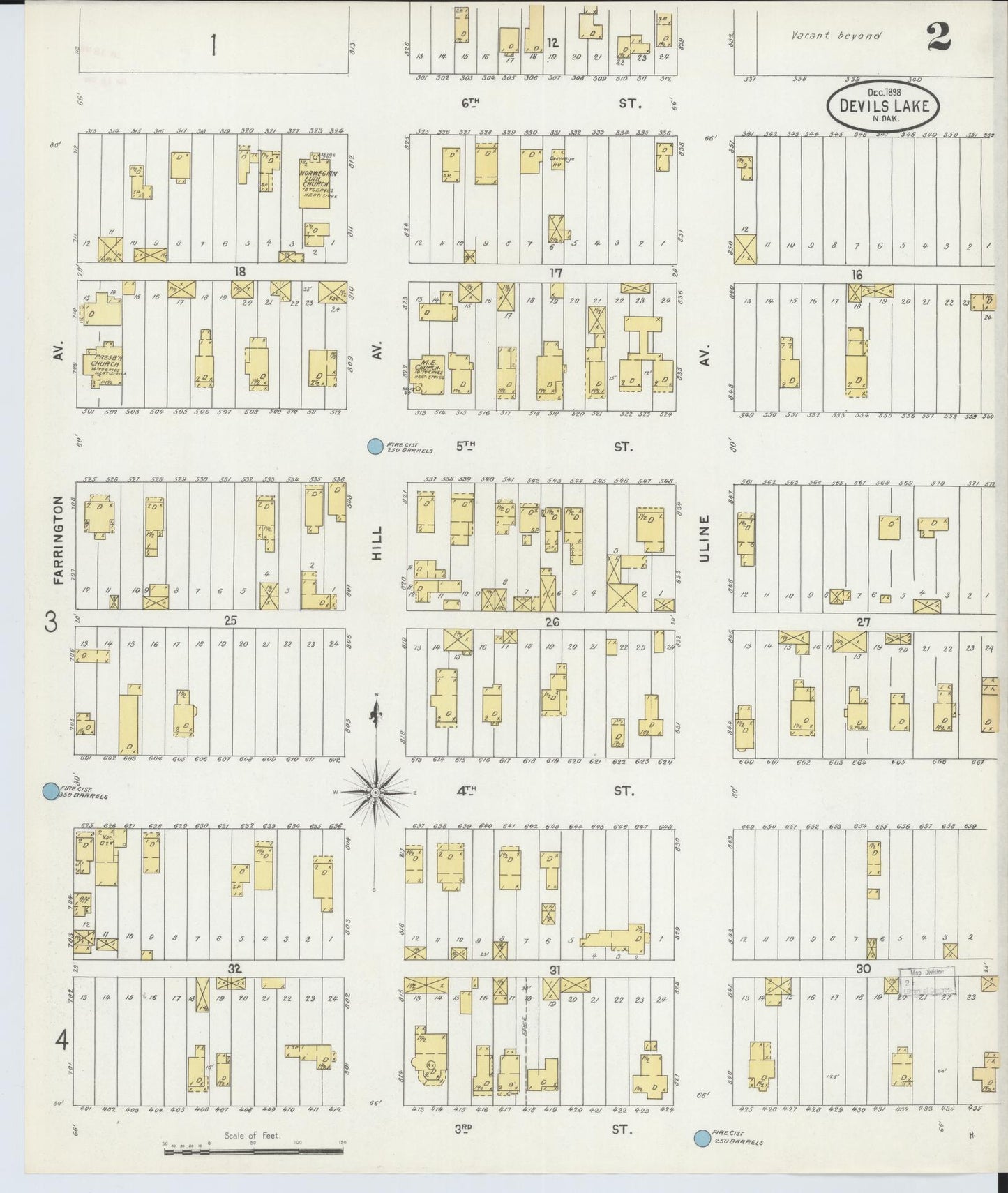 Sanborn Fire Insurance Map from Devils Lake, Ramsey County, North Dakota (1898), Sheet #0002 - Historic Sanborn Fire Insurance Map Print, vintage old map wall art, antique decor, genealogy gift, North Dakota North Dakota map