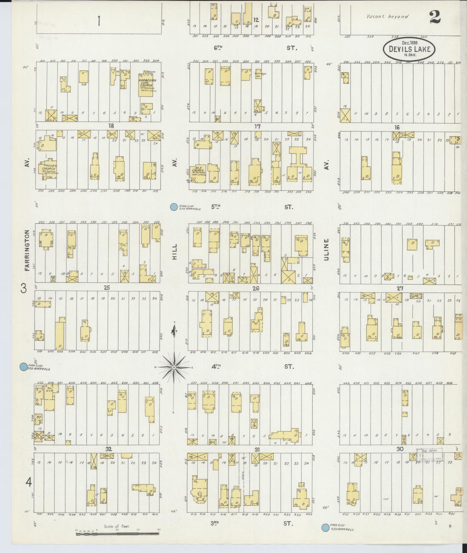 Sanborn Fire Insurance Map from Devils Lake, Ramsey County, North Dakota (1898), Sheet #0002 - Historic Sanborn Fire Insurance Map Print, vintage old map wall art, antique decor, genealogy gift, North Dakota North Dakota map