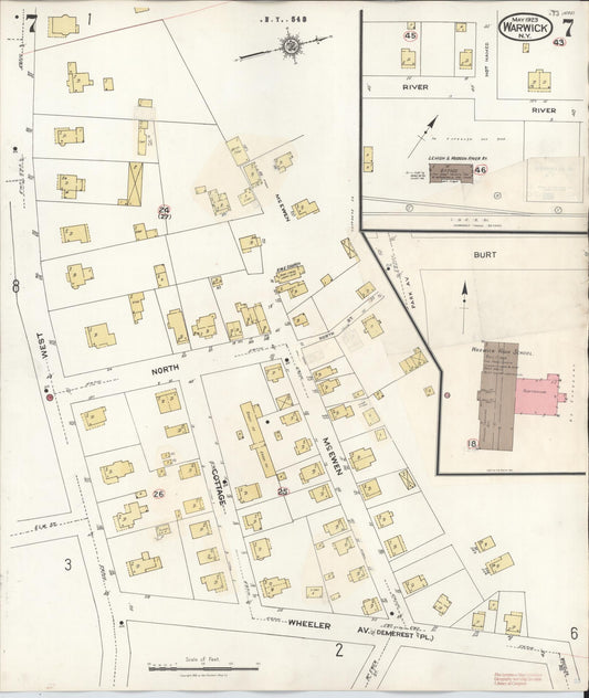 Sanborn Fire Insurance Map from Warwick, Orange County, New York (1940), Sheet #0007 - Historic Sanborn Fire Insurance Map Print, vintage old map wall art, antique decor, genealogy gift, New York New York map
