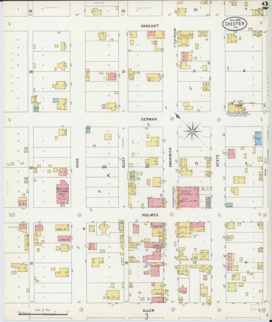 Sanborn Fire Insurance Map from Chester, Randolph County, Illinois (1899), Sheet #0002 - Historic Sanborn Fire Insurance Map Print, vintage old map wall art, antique decor, genealogy gift, Illinois Illinois map