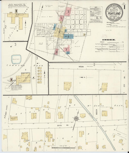 Sanborn Fire Insurance Map from Portland, Ashley County, Arkansas (1912), Sheet #0001 - Historic Sanborn Fire Insurance Map Print, vintage old map wall art, antique decor, genealogy gift, Arkansas Arkansas map