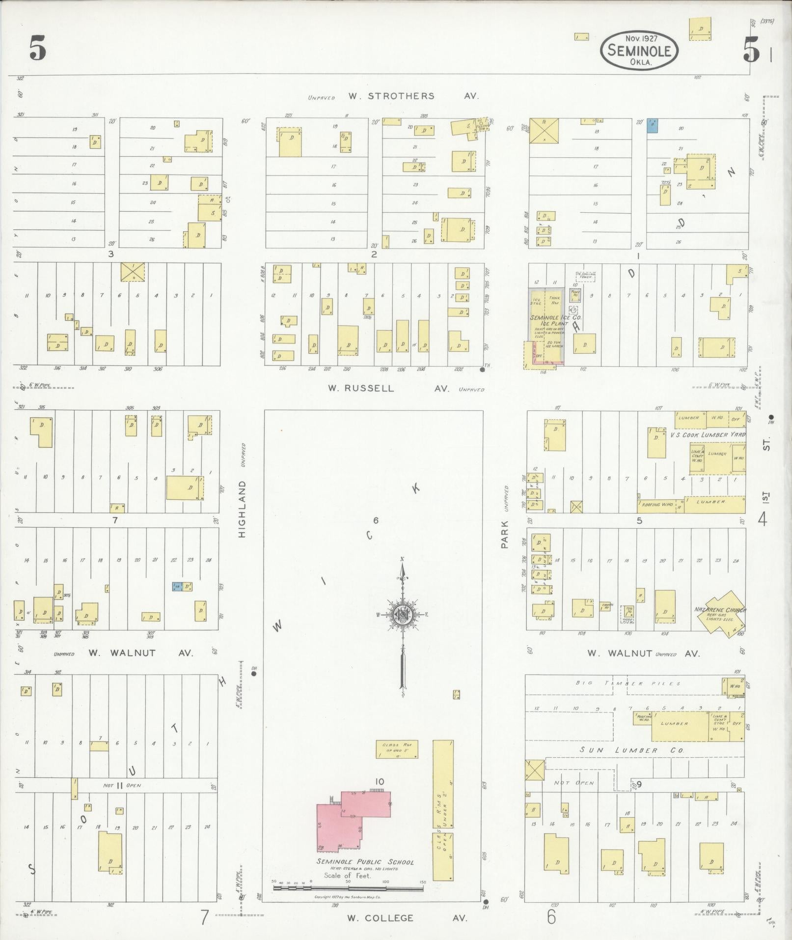 Sanborn Fire Insurance Map from Seminole, Seminole County, Oklahoma (1927), Sheet #0005 - Complete Map Set gallery image, historic Sanborn map, vintage wall art, Oklahoma Oklahoma