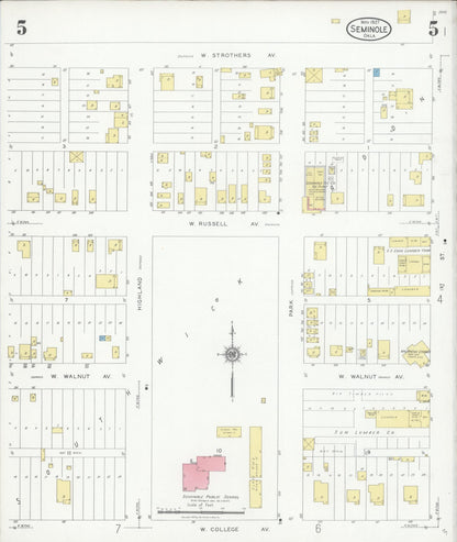 Sanborn Fire Insurance Map from Seminole, Seminole County, Oklahoma (1927), Sheet #0005 - Complete Map Set gallery image, historic Sanborn map, vintage wall art, Oklahoma Oklahoma