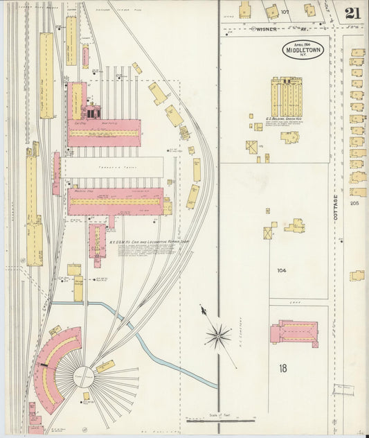 Sanborn Fire Insurance Map from Middletown, Orange County, New York (1904), Sheet #0021 - Historic Sanborn Fire Insurance Map Print, vintage old map wall art, antique decor, genealogy gift, New York New York map