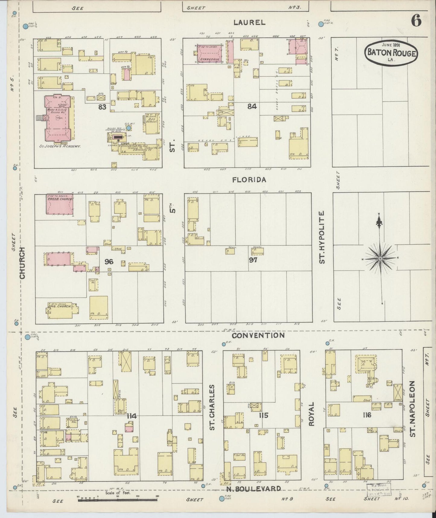 Sanborn Fire Insurance Map from Baton Rouge, East Baton Rouge Parish, Louisiana (1891), Sheet #0006 - Complete Map Set gallery image, historic Sanborn map, vintage wall art, Louisiana Louisiana