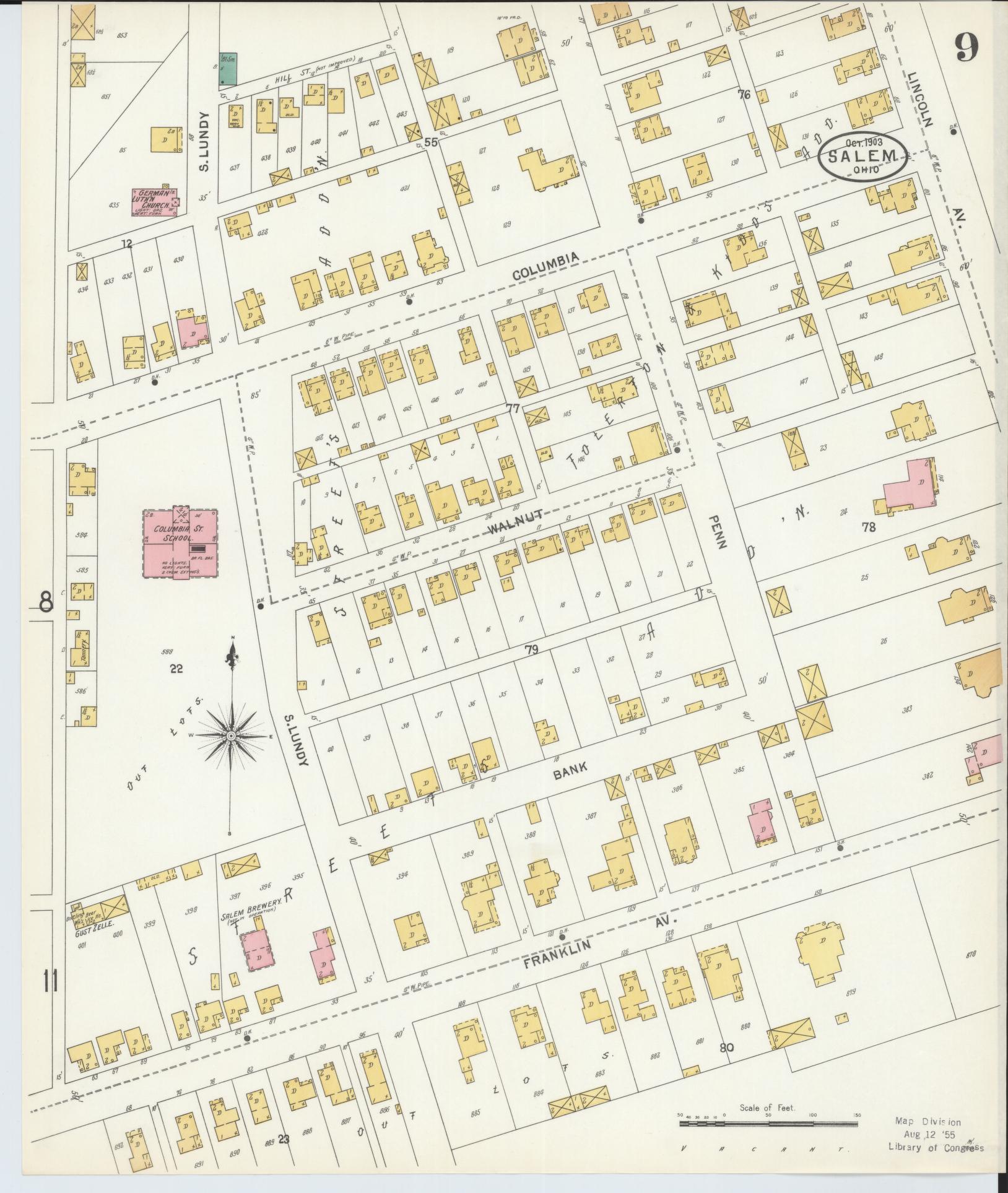 Sanborn Fire Insurance Map from Salem, Columbiana County, Ohio (1903), Sheet #0009 - Complete Map Set gallery image, historic Sanborn map, vintage wall art, Ohio Ohio