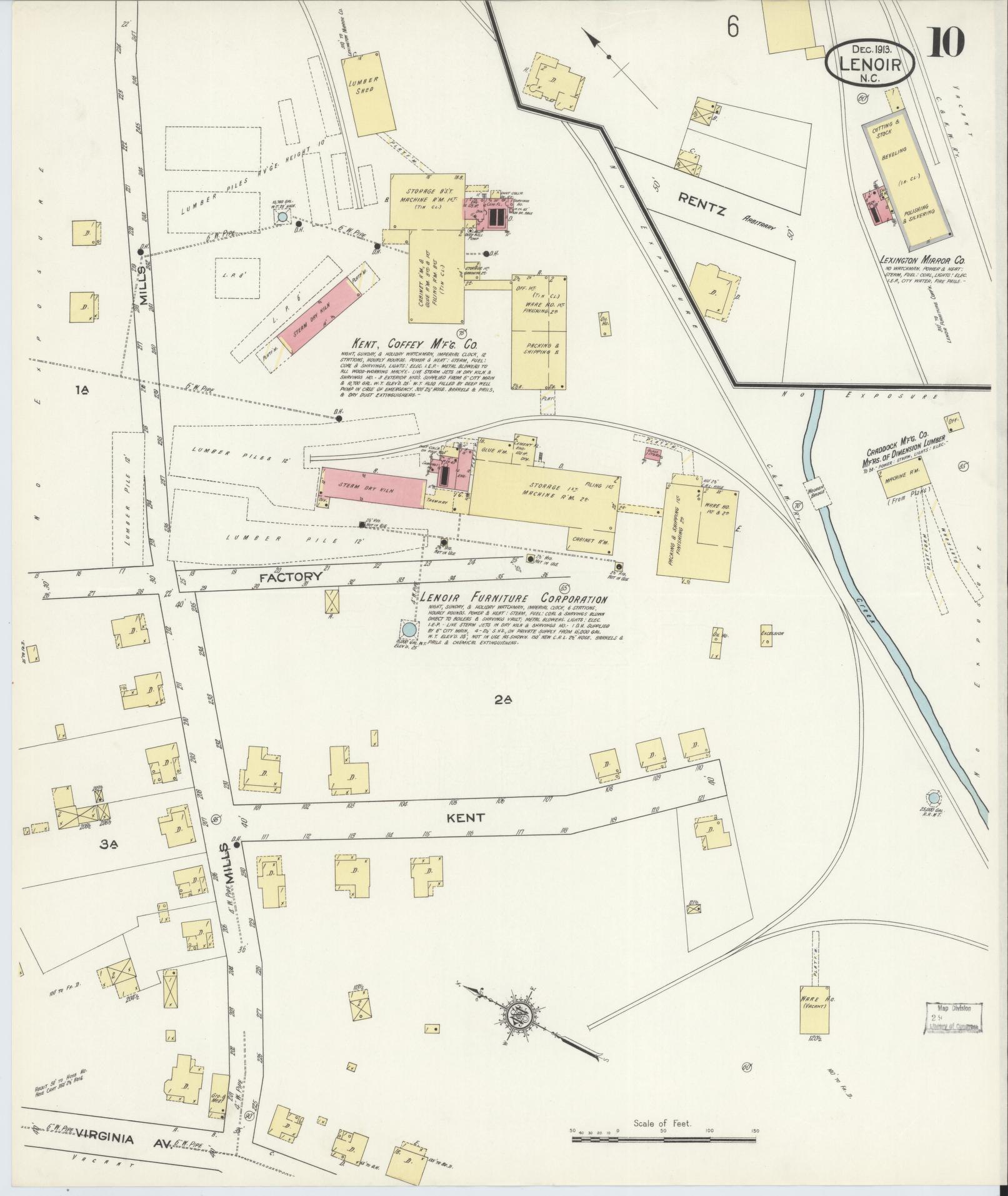 Sanborn Fire Insurance Map from Lenoir, Caldwell County, North Carolina (1913), Sheet #0010 - Historic Sanborn Fire Insurance Map Print, vintage old map wall art, antique decor, genealogy gift, North Carolina North Carolina map