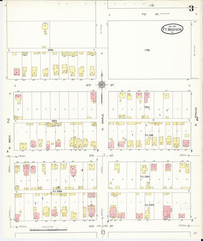 Sanborn Fire Insurance Map from Fort Madison, Lee County, Iowa (1913), Sheet #0003 - Historic Sanborn Fire Insurance Map Print