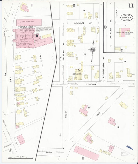 Sanborn Fire Insurance Map from Dover, Kent County, Delaware (1910), Sheet #0011 - Historic Sanborn Fire Insurance Map Print, vintage old map wall art, antique decor, genealogy gift, Delaware Delaware map